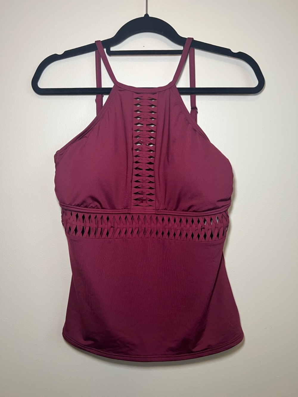 Kenneth Cole High Neck Tankini Top Burgundy Cutout Swimwear L NWT